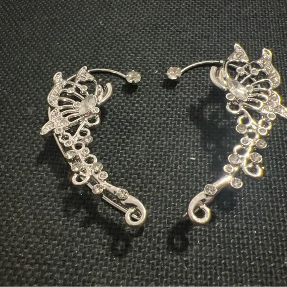 Elegant Silver Butterfly Earrings - Picture 2 of 7